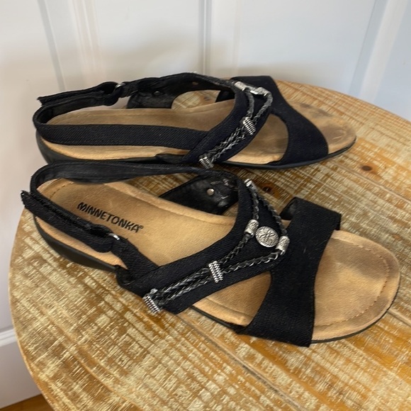 Minnetonka Silvie Slingback Sandals Black Size 10 - Picture 9 of 10